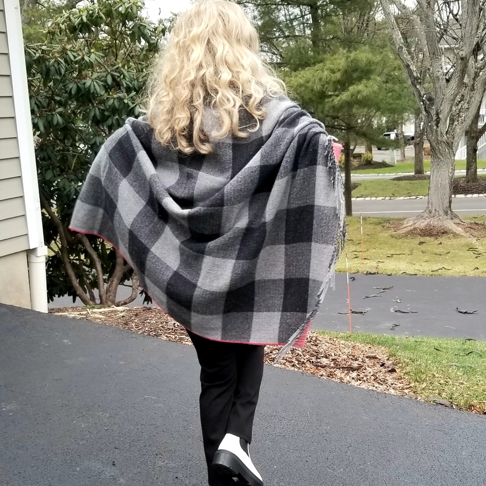 Lanerossi  Green Label  Grey Check Blanket Wrap/Throw, $55